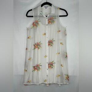 Rose & Everly White Pink Yellow Green Floral Embroidered Shirt Dress Sz XL